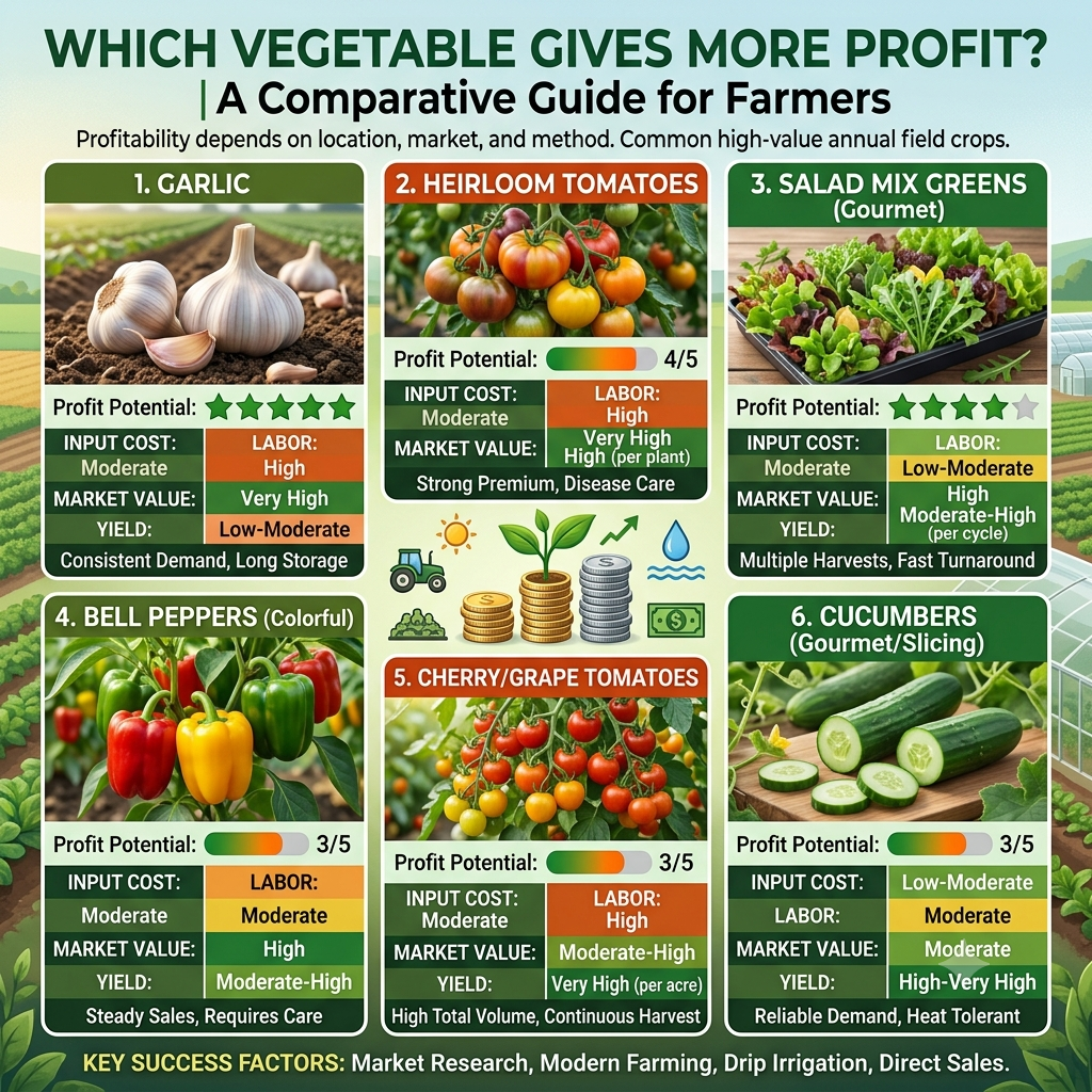 Discover the most profitable vegetables to grow, including market demand, yield potential, cultivation costs, and tips for maximizing farm income.