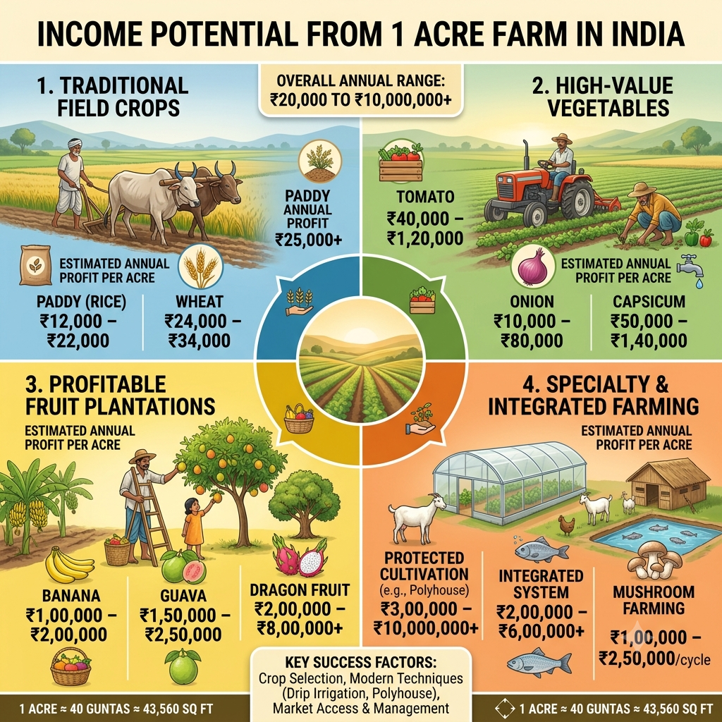 Income From 1 Acre Farming in India Explained